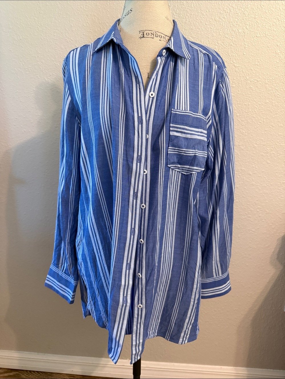 Women’s Blue Striped Button-Up Shirt